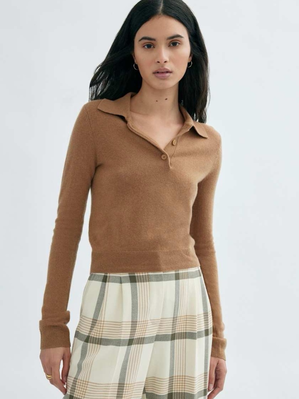 Aritzia Wilfred Liteluxe 100% Cashmere Florence Polo Sweater size S preppy chic